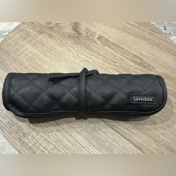Sephora Black Quilted Cosmetic Bag brush holder faux leather - Picture 2 of 7